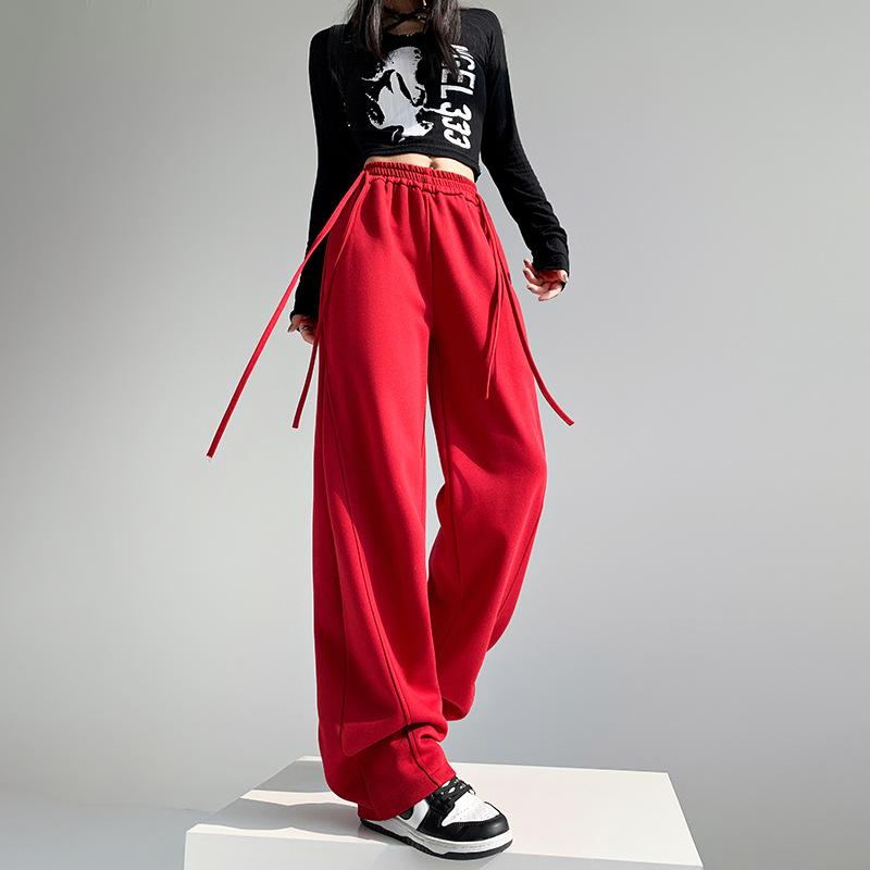 New American Sports Pants In Autumn, Loose Straight Slimming Wide-leg Banana Pants, Versatile High-waist Casual Pants for Women