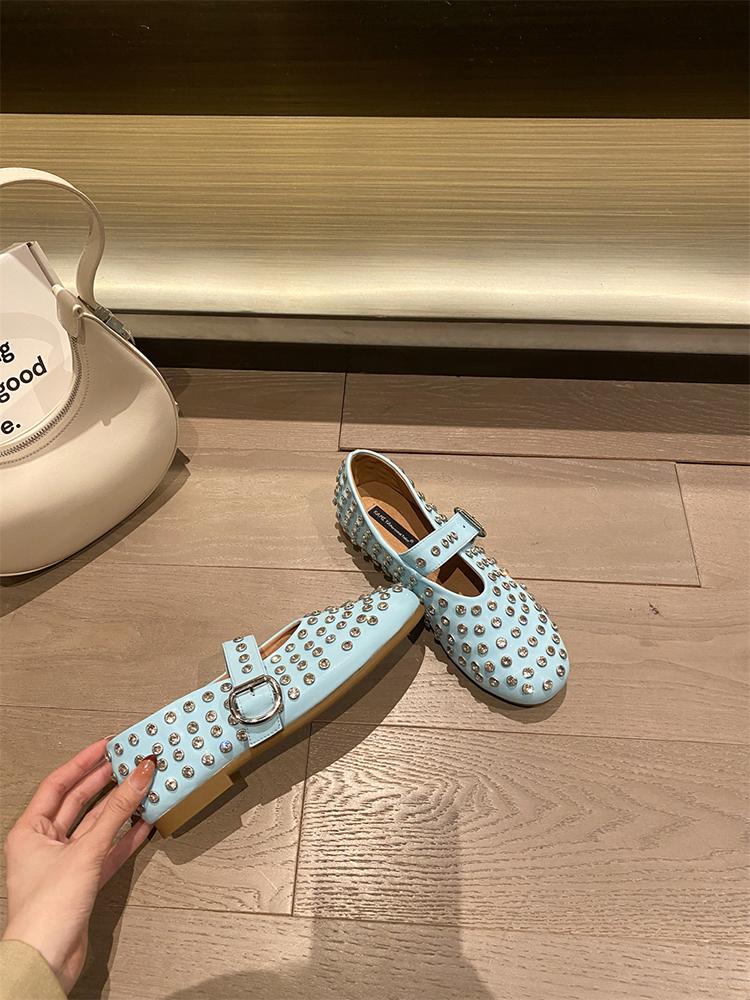 Fashion Rhinestone Retro Flat Mary Jane Shoes Female Moccasins 2025 Spring Soft Bottom Granny Shoes Tide