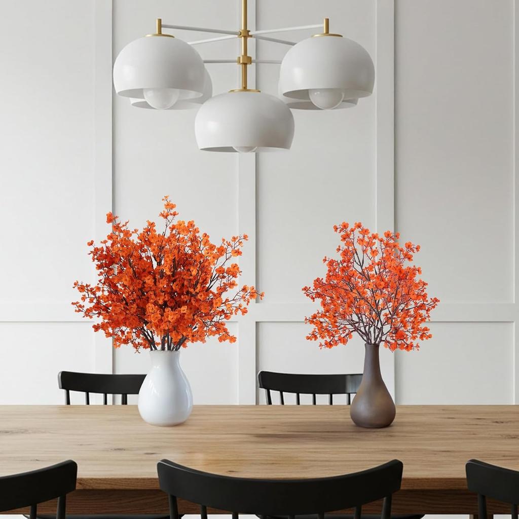 8-piece Orange Artificial Flower Set, 49cm Size, 140g Weight, Silk Flowers Plastic Iron Wire Material, 32*18*4 Cm Package Size,