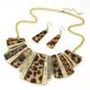 European and American Retro Leopard Print Long Necklace and Earrings Set