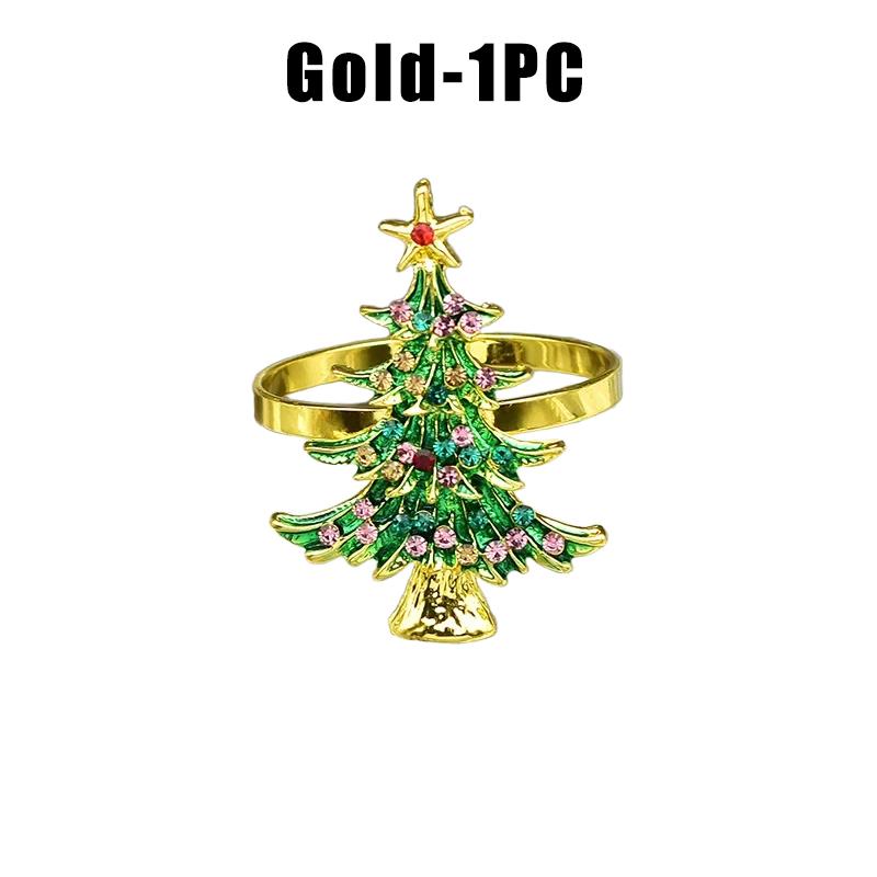Gold Plated Christmas Tree Napkin Ring Luxury Green Dinner Button Holder for Western Restaurant Table Setting Decor