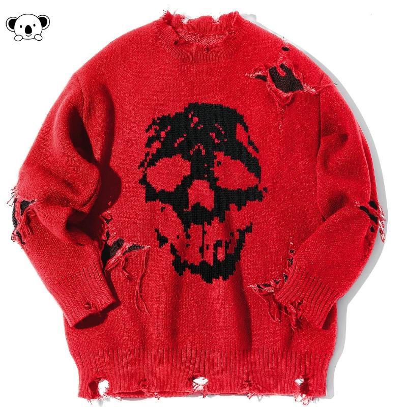Skull Pattern Ripped Sweater - X 84586