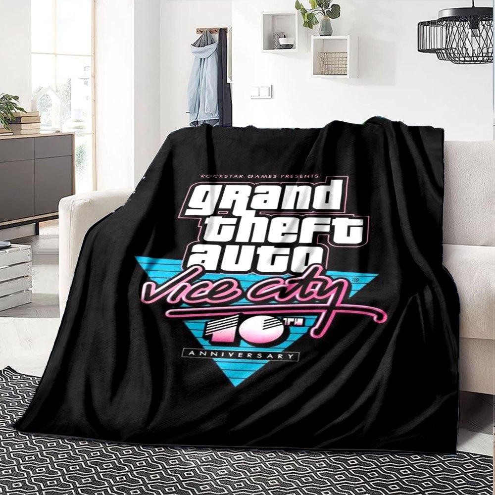 1 pezzo Coperta Morbida in Flanella Grand Theft Auto con Stampa di Designer Una coperta accogliente per tutte le stagioni, perfetta per il divano, il letto, l'ufficio