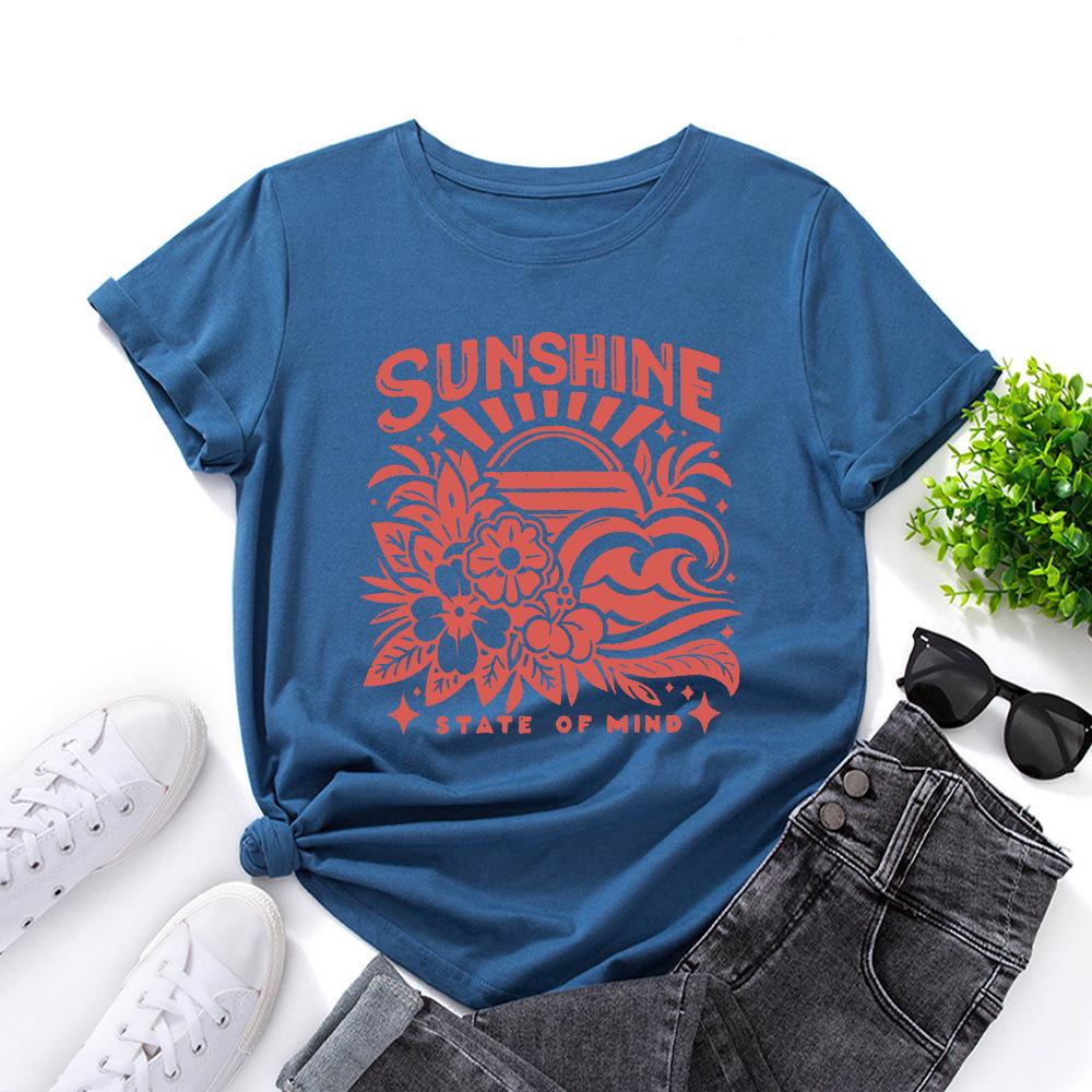 Women's Printed Loose Round Neck Short Sleeved T-shirt for Women Shirt