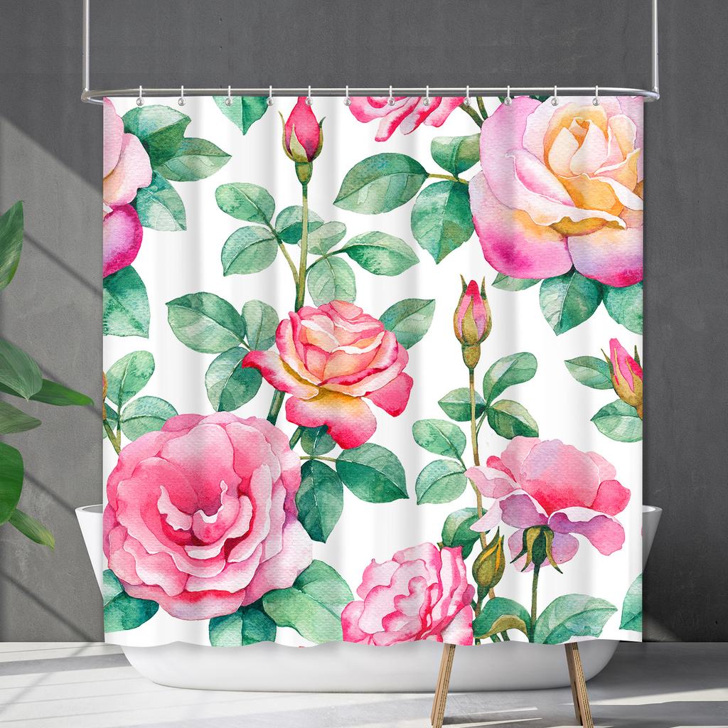 Shower Curtain Waterproof And Mildew-Proof 3D Digital Printing Plant Flower Plant Shower Curtain Bathroom Partition
