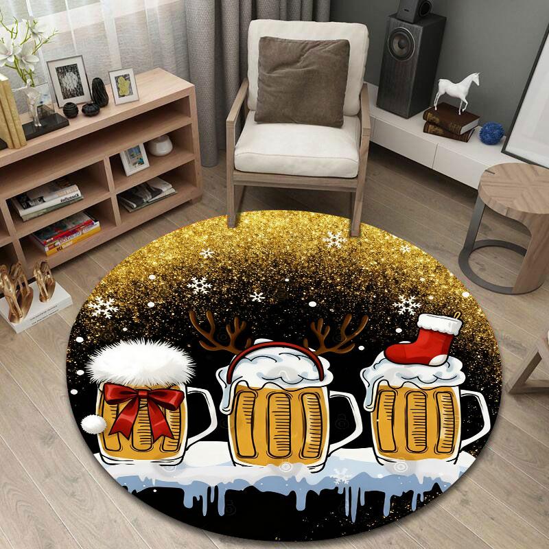 Serene Round Rainbow Multicolor Carpet, Non-Slip Floor Mat for Dining Room
