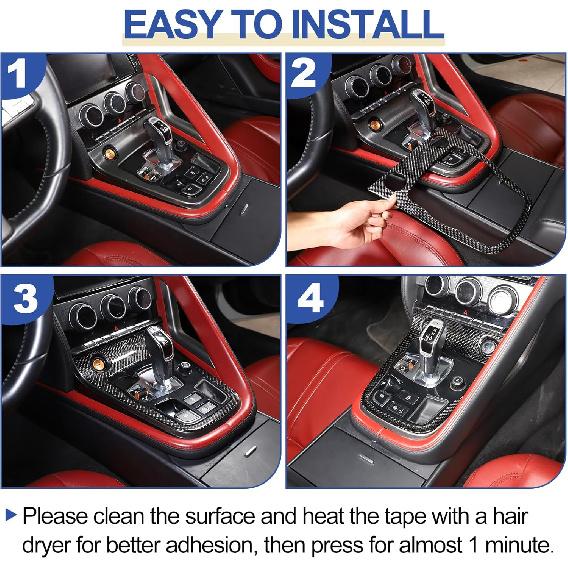 Daeiclru Real Carbon Fiber Car Interior Gear Shift Panel Trim Cover Compatible with Jaguar F-TYPE 2013-2022, Central Control Gear Shift Panel Frame