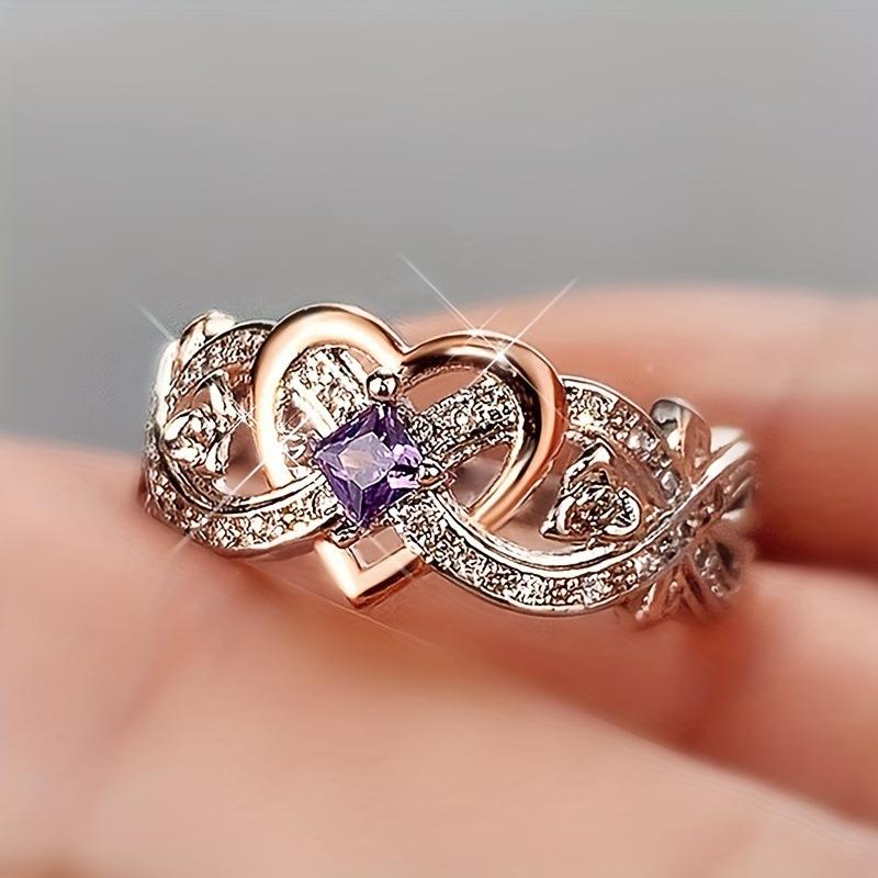 Luxury Romance Two-Tone Infinity Heart Ring High Quality Purple 5A Zircon Princess Rings for Women Valentine's Day Jewelry Gifts