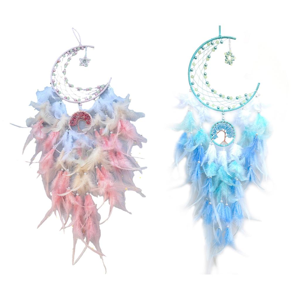 Night Glowing Beads Dreamcatchers Star Moon Feathered Windchimes Wall Hanging Ornament for Eid Ramadans Car Decoration