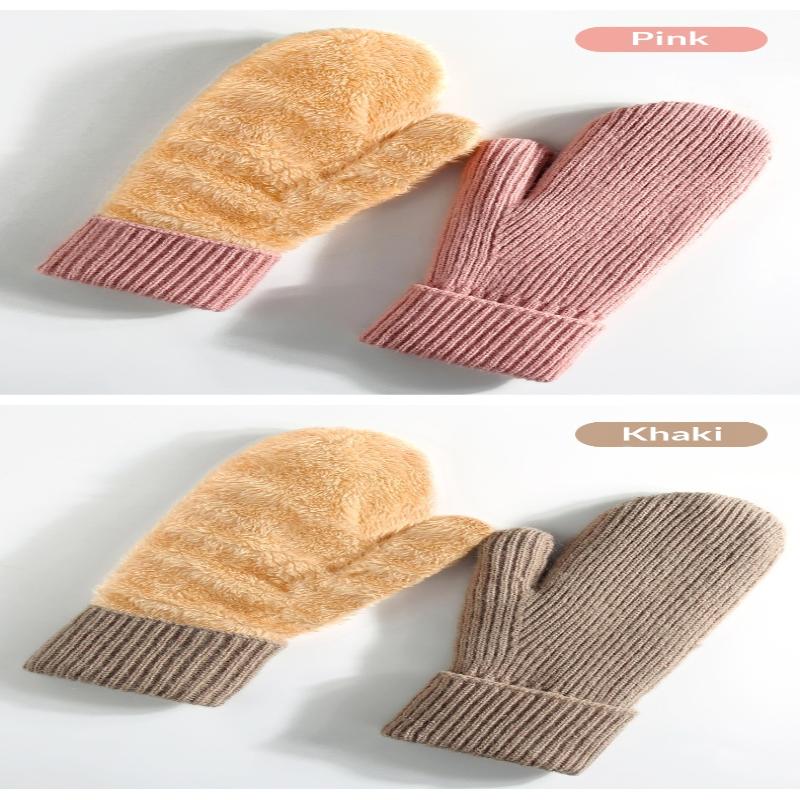 New Knitted Gloves Winter Double Layer Velvet Thickened Warm Cover Gloves Finger Gloves