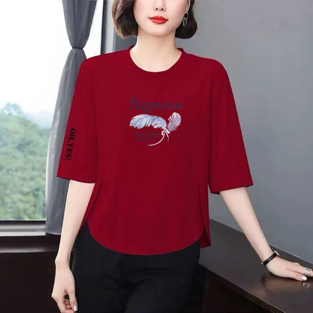 

Women s Stylish Seven-Sleeve Letter Print T-shirt - Casual, Comfortable, Slimming, Flaw-Hiding, Versatile, Age-Reducing Loose Fit Top L