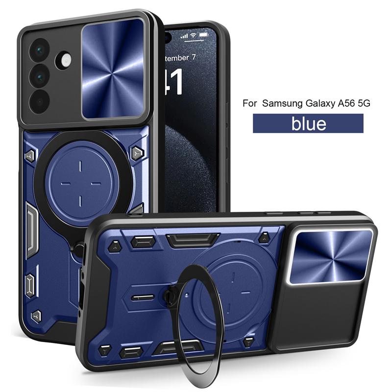 Etui na Samsung Galaxy A06 A16 A26 A36 A56 Pancerne Etui na Telefon z Przesuwną Osłoną Aparatu Dla Samsung A 06 16 26 36 56 5G Uchwyt Pierścieniowy Tylna Pokrywa