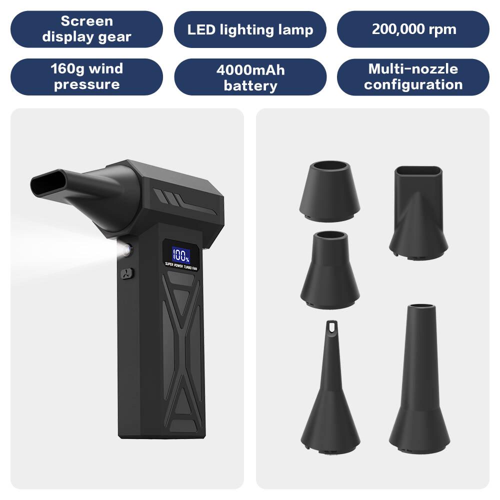 Portable Turbo Air Blower 200000RPM 3-Speed Wind Rechargeable Violent Fan with 5 Magnetic Nozzles for Eliminate Dust Multi-Scene