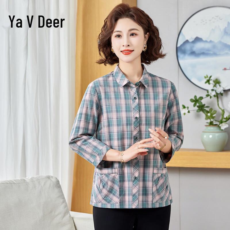 Yalu Women s Plaid Lapel Shirt 3XL