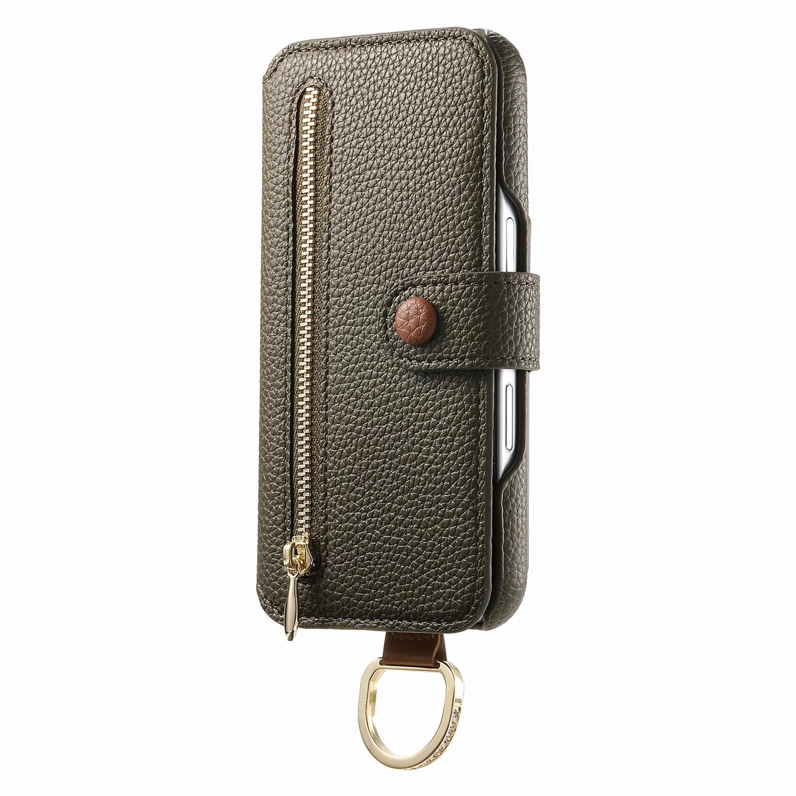 

Кожаный чехол-кошелек 3-в-1 для iPhone XS/11/12/13/14/15/16/17...Противоударный + Подставка + Защита RFID | Кольцо с кристаллами и слоты для карт iPhone 11 Pro зелёный