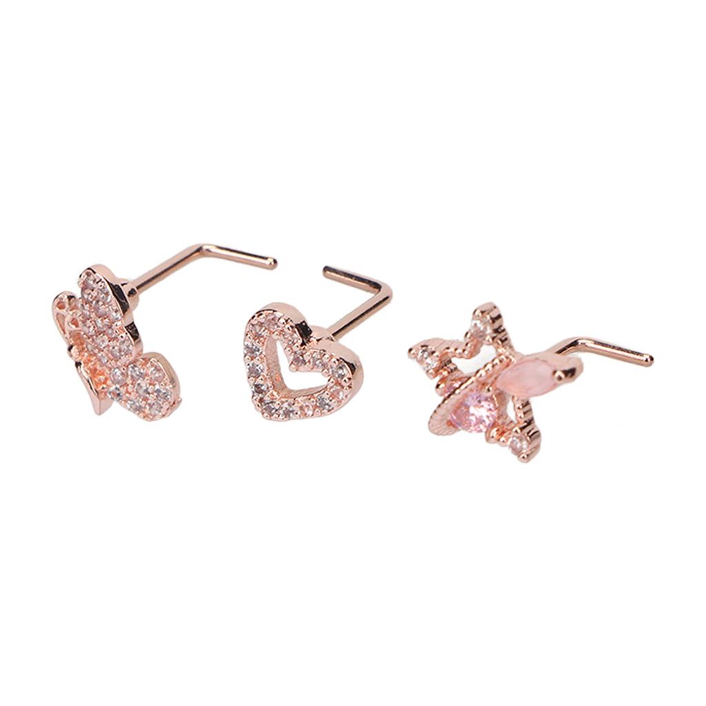 9pcs L Shaped Nose Studs Women Fashionable Stainless Steel Zirconia Nose Studs Jewelry Accessory