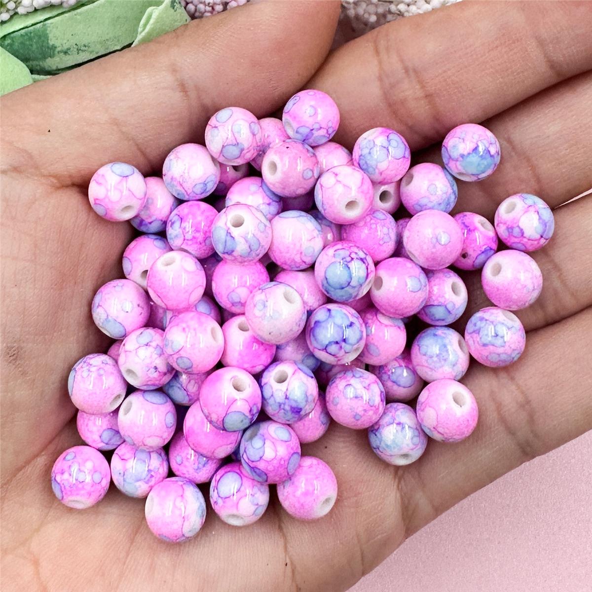 

Модные свободные бусины, маленькие бусины, цветные аксессуары для изготовления ожерелий 8 мм, сделай сам, 50 шт., браслет, акрил розовый