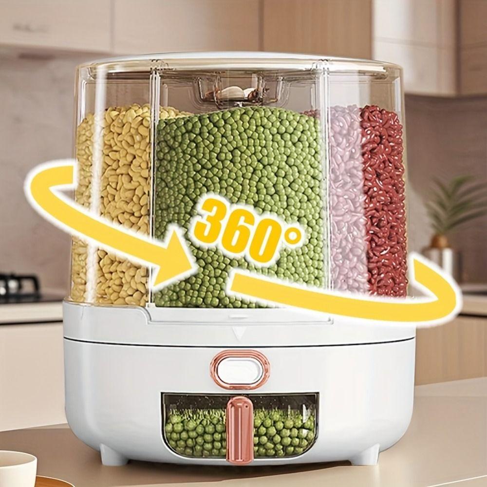 6/10KG Cereal Container 360° Rotating Food Storage Box Portable Grain Storage Dispenser Household