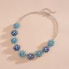 Turquoise Blue Diamond Flower Stud Earrings Necklace Light Luxury Niche Clavicle Chain Premium Jewelry Set