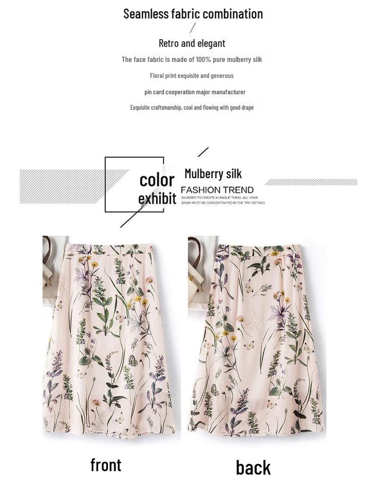 Women's Retro Ink Print High Waist Slimming Silk Skirt