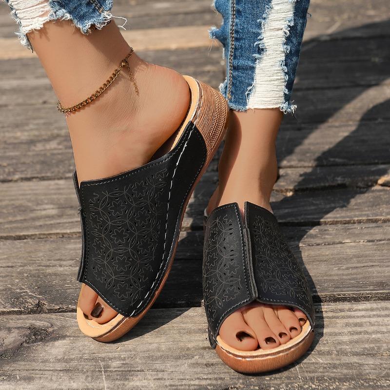 

Мода 2025 Обувь Сандалии Летние С открытым носком Женская обувь Шлепанцы Сандалии для женщин Обувь на танкетке Удобная женская обувь Тапочки 42 чёрный