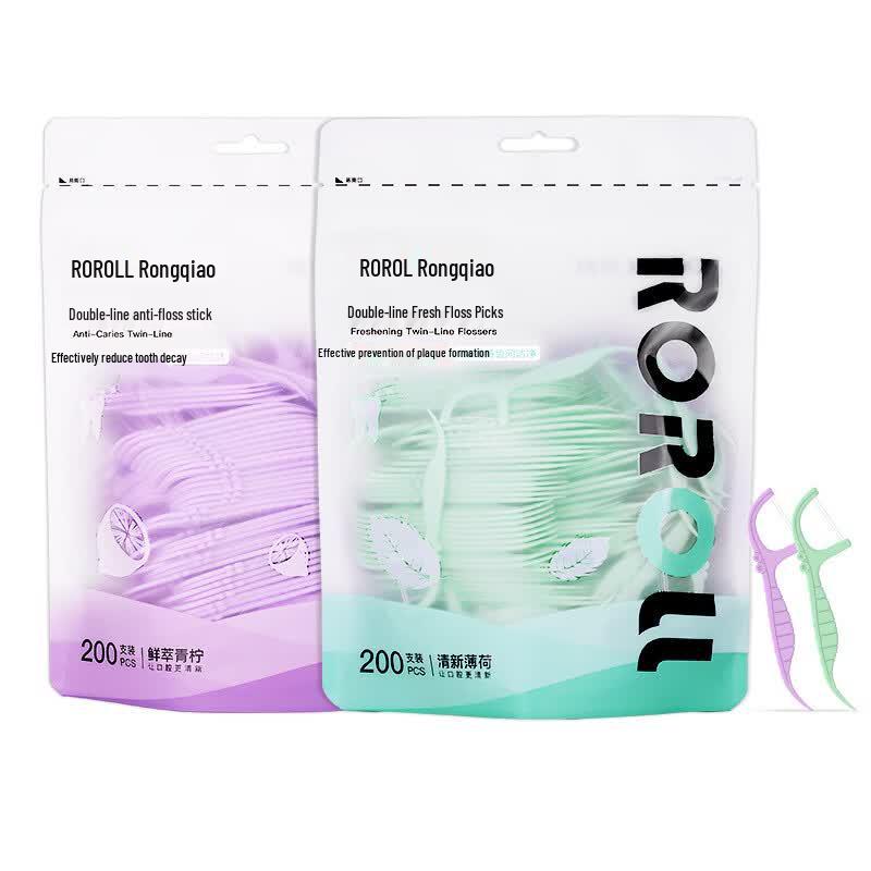 Rongqiao Dental Floss Sticks - Fresh Mint & Anti-Cavity Lemon (400 Count)