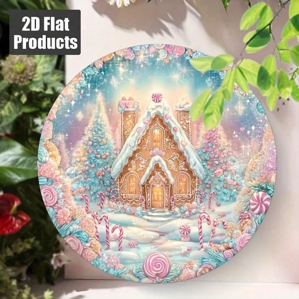 Vintage 2D Flaches Metall Wanddekor Lebkuchenhaus Retro Aluminium Weihnachts Schild