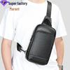 Malunt Men's Genuine Leather Crossbody Chest Bag, High-End Korean Style, Trendy Cowhide Small Backpack.