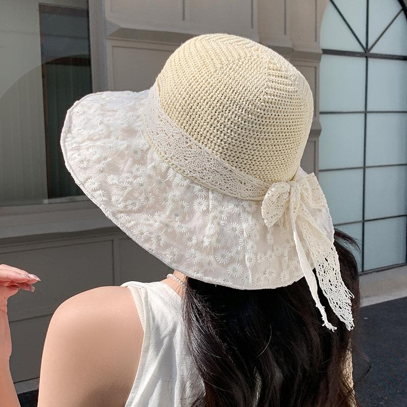 Spring and summer breathable outdoor anti-ultraviolet sun protection lace flower face small sun hat woman