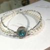 New sea blue pearl and silver double-layer bracelet for women, cat-eye casual style, gift for girls and best friends, live stream jewelry