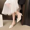 Breathable Low-heeled Single Shoes Pink Lace Bow Pointed Head Bag Head Sandals Femininity New Versatile 2025 Summer