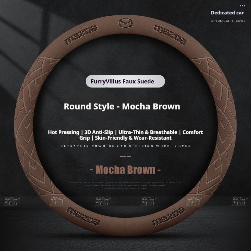 For Mazda 3 5 6 SKYACTIV Axela Atenza CX30 CX5 CX8 CX9 MX5 RX8 RX7 BT50 Suede Car Steering Wheel Cove 3D Embossing Accessories