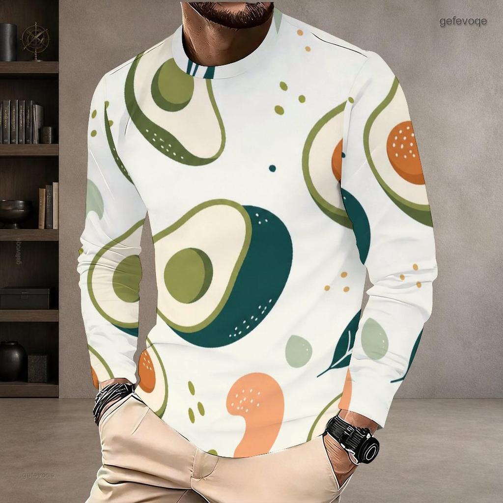 Men s Plus Size Round Neck Long Sleeve T Shirt Sunset Palm Wave Printed Casual Pullover