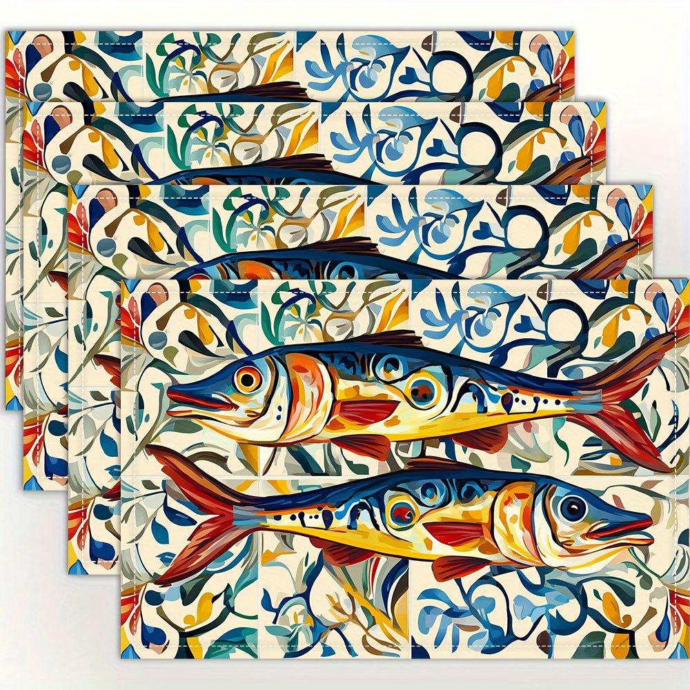 

Fish Placemats Set of 4 Colorful Abstract Art Table Mats for Dining Kitchen Home Decor 4Pcs-30X45cm(12X18in