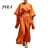 Casual Women Outfit Summer 2 Piece Outfits, Batwing Half Sleeve Crop Top Matching Set And High Slit Maxi Skirt Travel Vacation Sets Lightweight