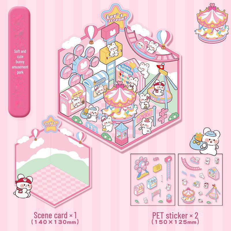 3D Cute Cartoon Hut Landscaping Stickers for Decompression and Scrapbooking