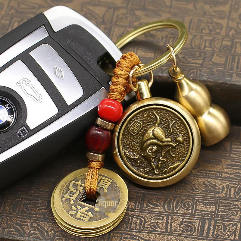 Schlüsselanhänger mit zwölf Sternzeichen, Schlangenwächter, rotierendem Ornament der fünf Kaiser und Buddha
