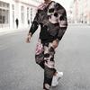 Men Purple Lace Background Skull Purple Rose Print Long Sleeve Sweatshirt And Jogger Pants Two Piece Outfit