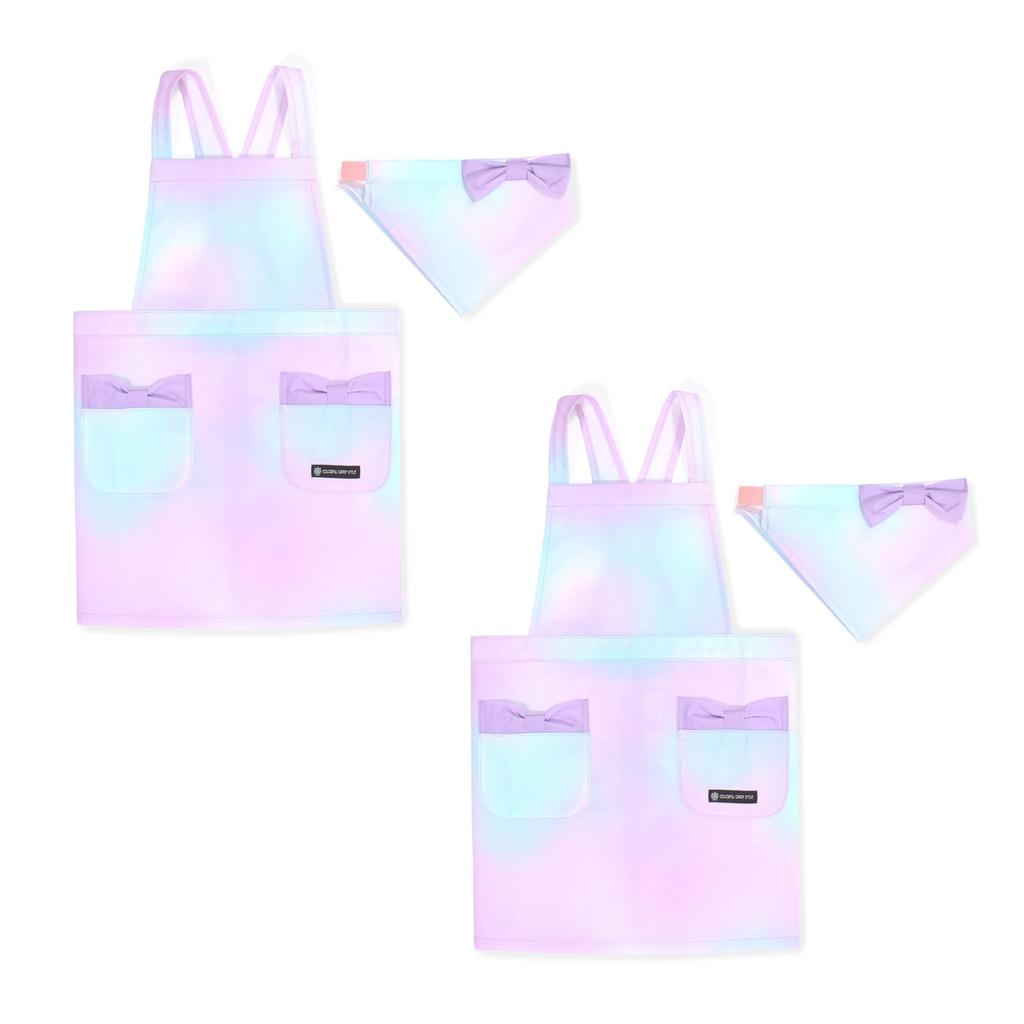 COLORFUL CANDY STYLE Back Cross Apron Water Repellent No Iron Aurora Color Set of 2 Girls Cute Kids Apron Triangle Scarf Set Kids Apron Toddler