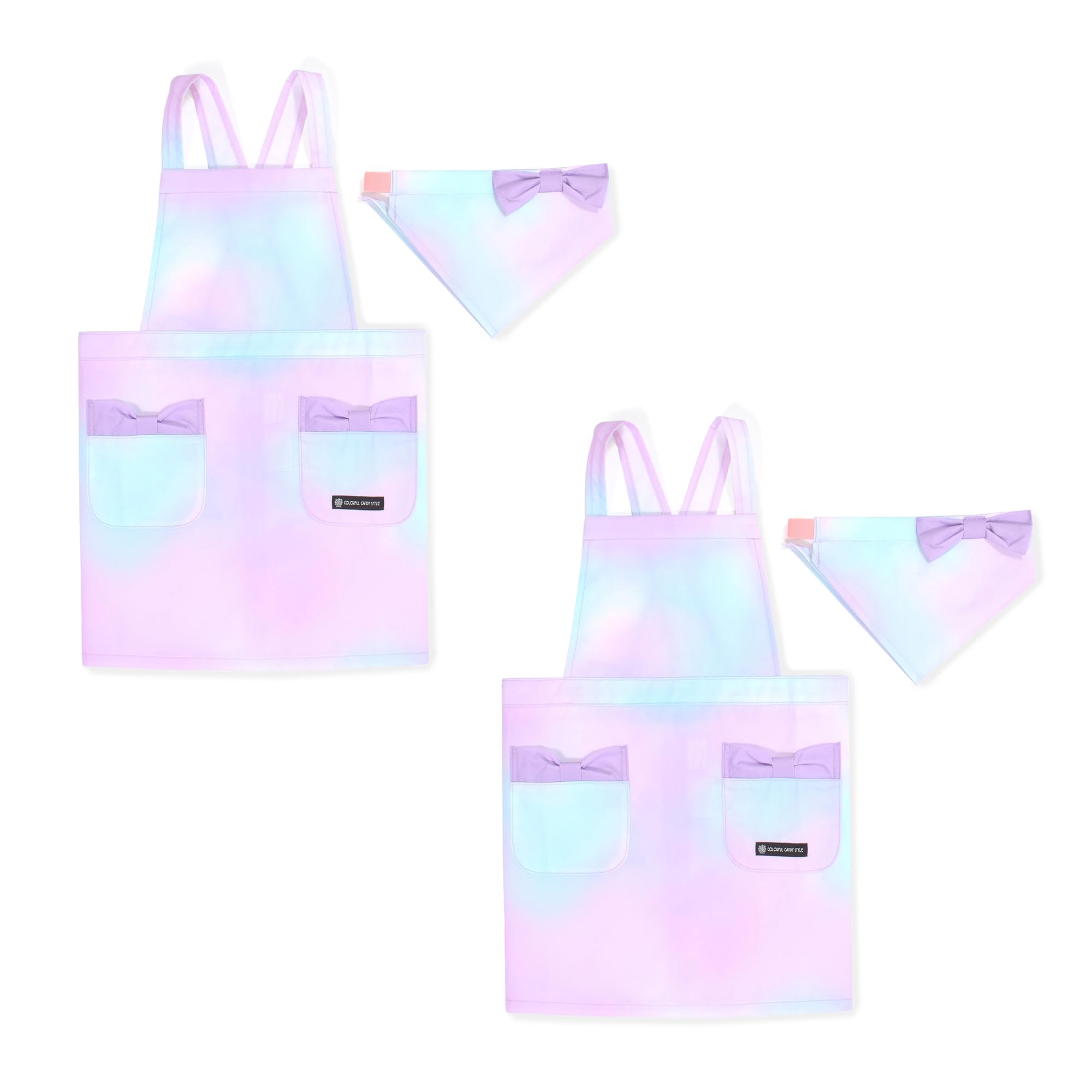 

COLORFUL CANDY STYLE Back Cross Apron Water Repellent No Iron Aurora Color Set of 2 Girls Cute Kids Apron Triangle Scarf Set Kids Apron Toddler