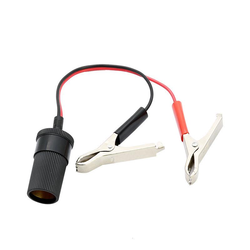 Black & Red Alligator Clips Battery Cables with Cigarette Lighter Plug for Emergency Jump Start