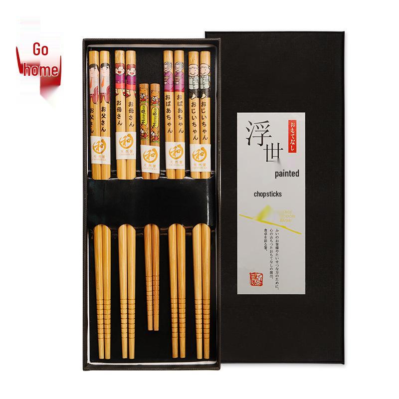 5-Pair Japanese Non-slip Bamboo & Wooden Chopsticks Gift Set
