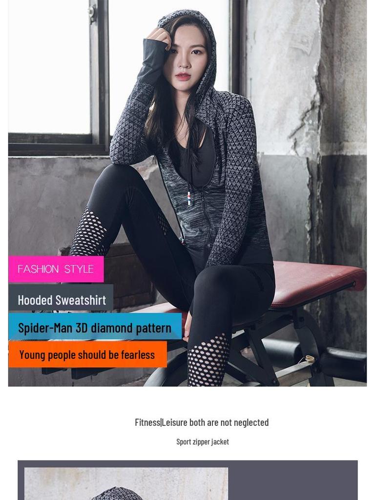 Women's Quick-Dry Slim Fit Hooded Jacket for Yoga and Sports, Long Sleeve Zip Cardigan for Autumn and Winter Fitness.