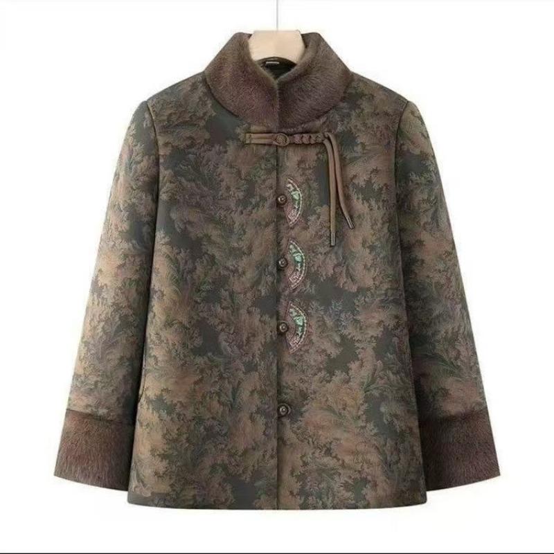 Grandma Winter Cotton-padded Woman Old Woman Autumn and Winter Clothes Old Man Cotton-padded Mother Cotton-padded Jacket Fleece Coat