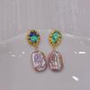 Retro Square Natural Pearl Pendant Earrings for Women's High-end Sense Colorful Abalone Shell S925 Silver Needle Earrings 2026