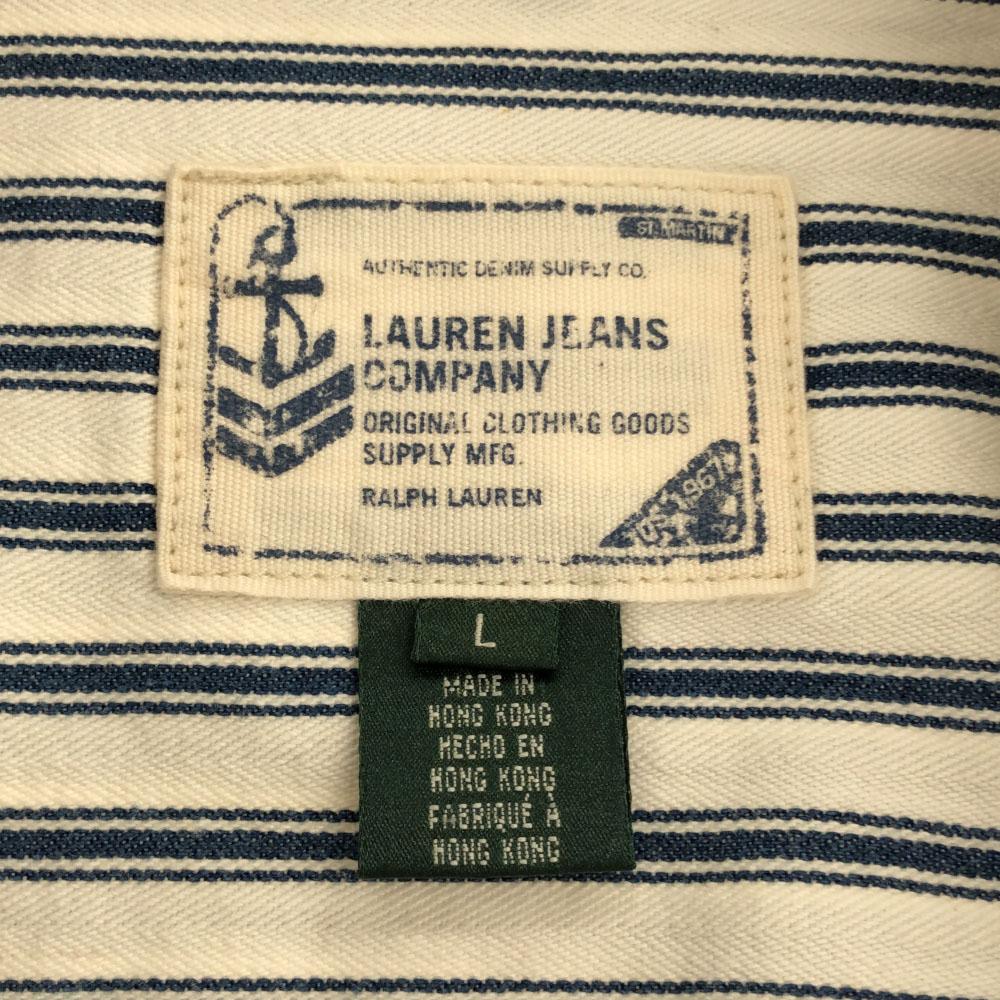 LAURENJEANSCO.RALPH LAUREN Stripe Herringbone Cotton Jacket L White Women Used