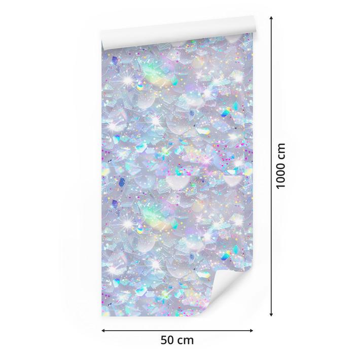 Iridescent glitter azure and light gray wallpaper 50x1000