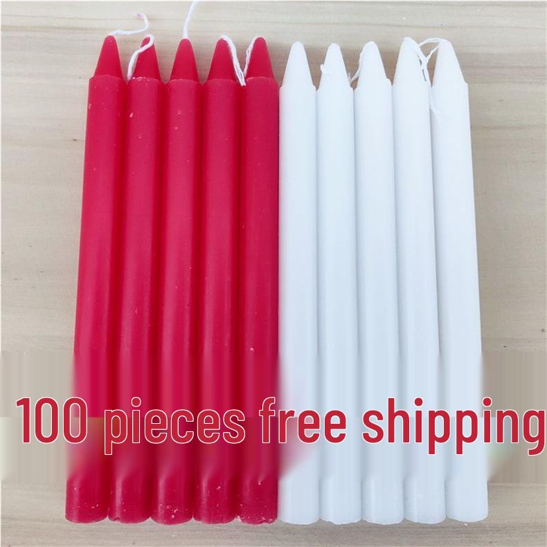 Red & White Long Pole Candles - 100 Pack, Free Shipping, Large Size for Power Outages & Emergency Lighting.