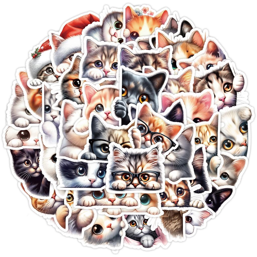 50 Cute Kitten Doodle Stickers Mobile Phone Computer Waterproof Decorative Stickers Creative Cartoon Kitten Stickers