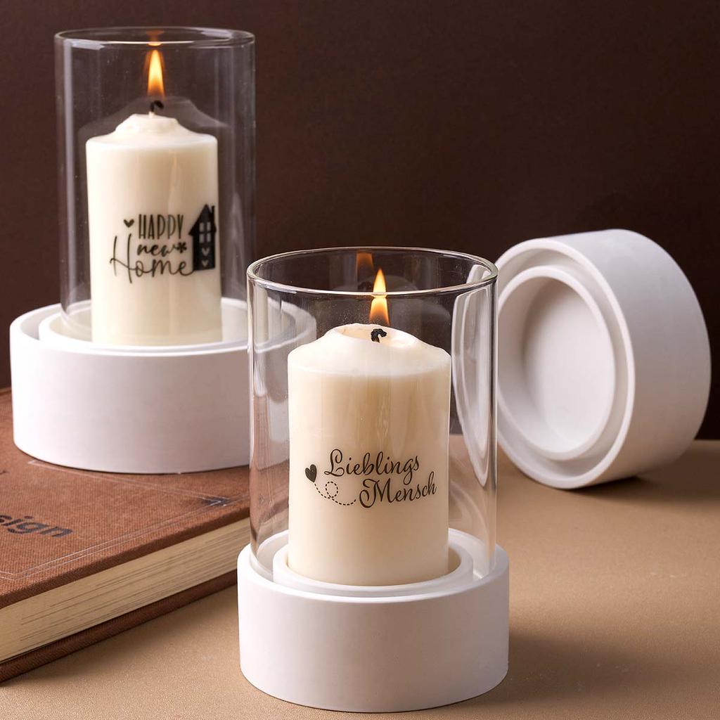 Round Candle Holder Silicone Mold DIY Candles Windproof Candlestick Base Casting Molds Plaster Resin Craft Making Home Decor